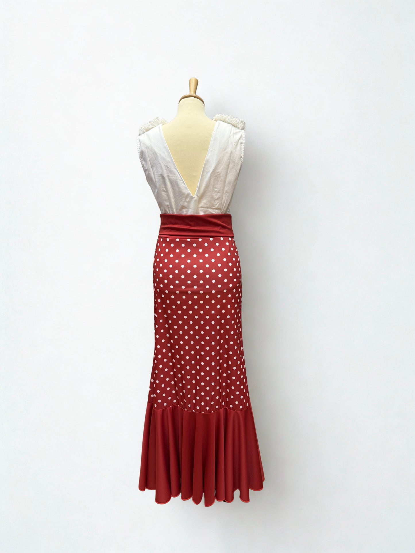 FALDA FLAMENCA ROJA LUNARES BLANCOS