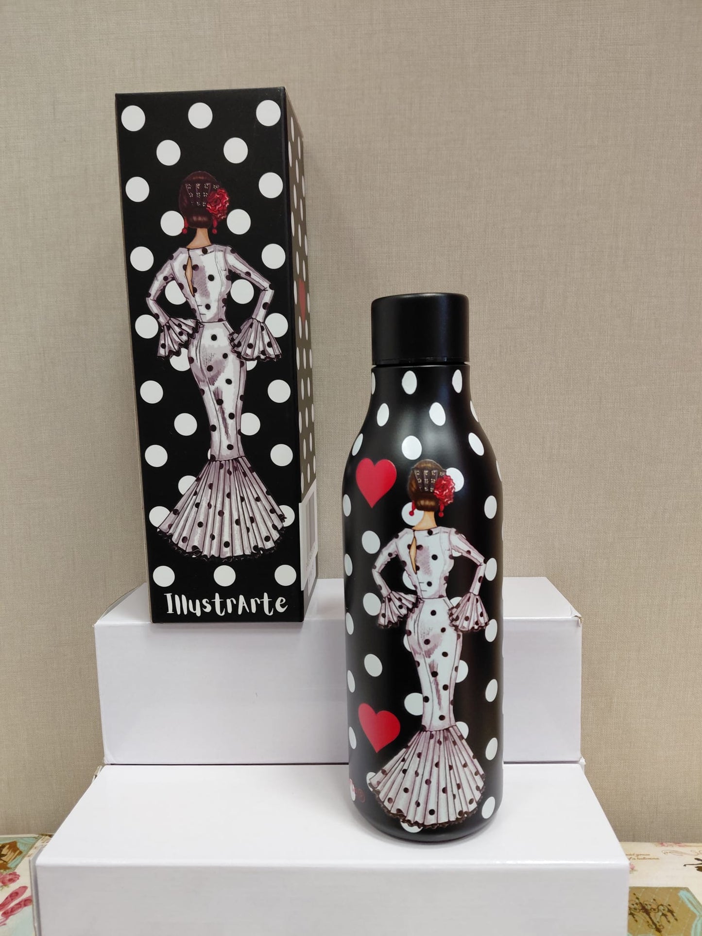 BOTELLA DE ACERO INOXIDABLE NEGRA ESTAMPADA DE ILUSTRARTE®