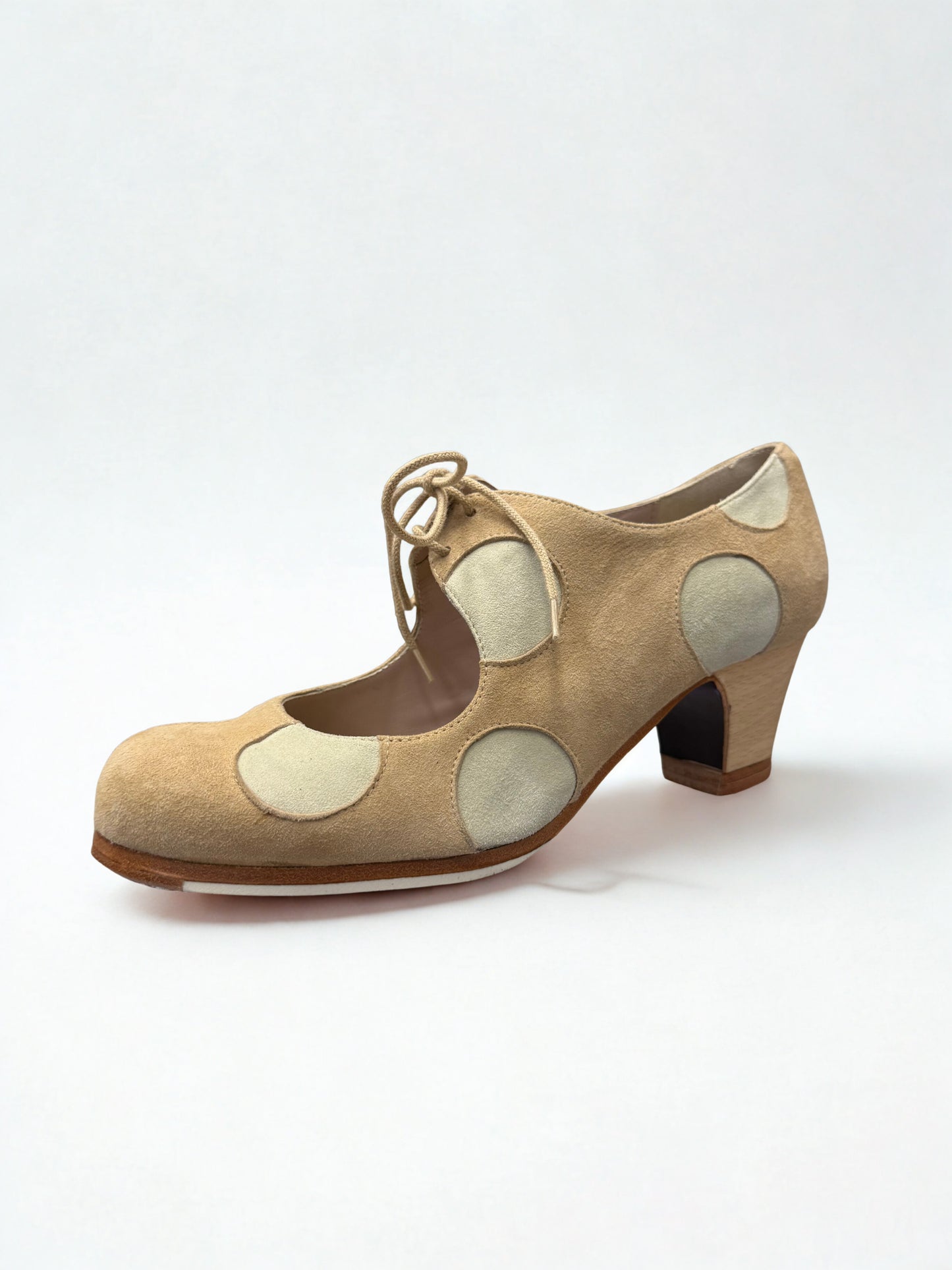 ZAPATOS PROFESIONALES BEGOÑA CERVERA MODELO LUNARES CORDONES EN ANTE MAQUILLAJE TALLA 37,5