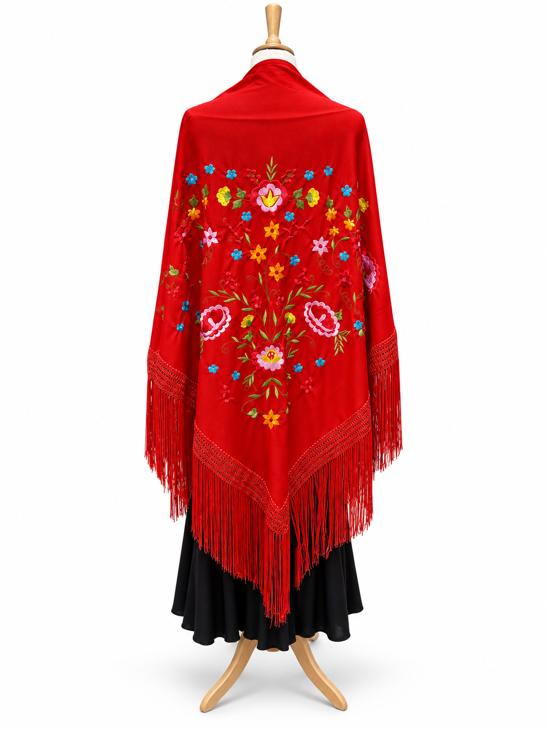 MANTON ROJO CON BORDADO FLORAL MULTICOLOR