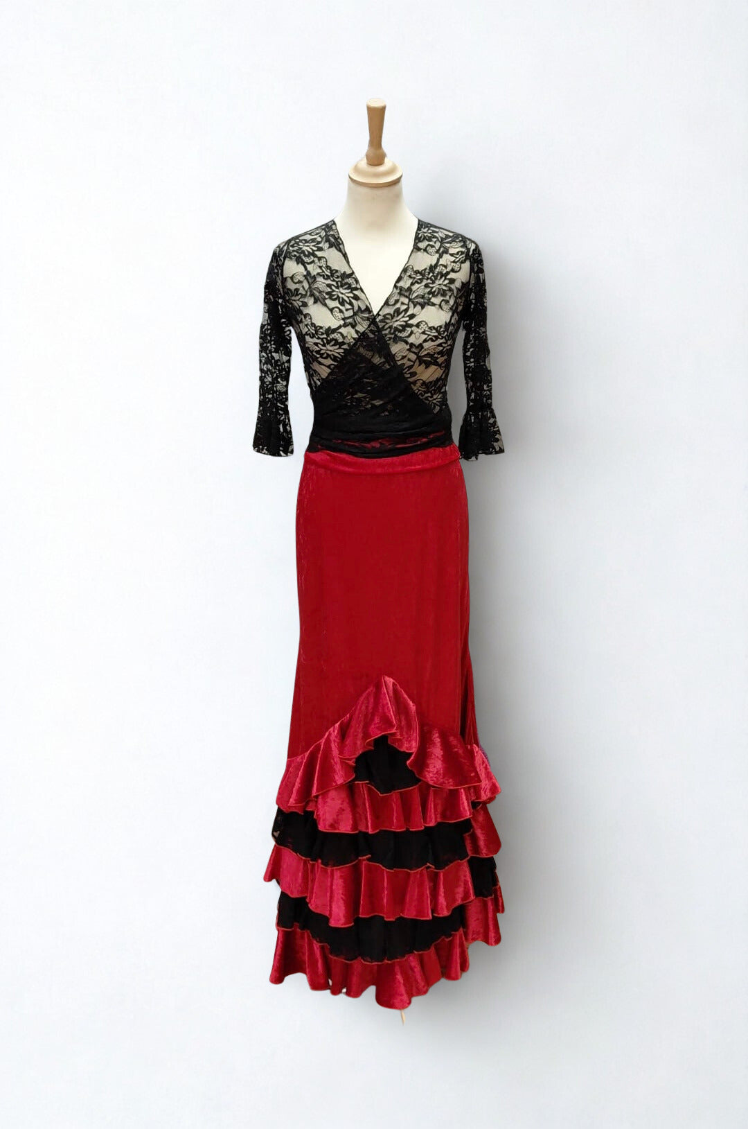 FALDA FLAMENCO EN TERCIOPELO BURDEOS TALLA S