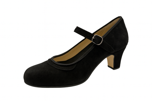 ZAPATOS DE FLAMENCO AMATEUR NEGROS EN ANTE CON HEBILLA Y CLAVOS