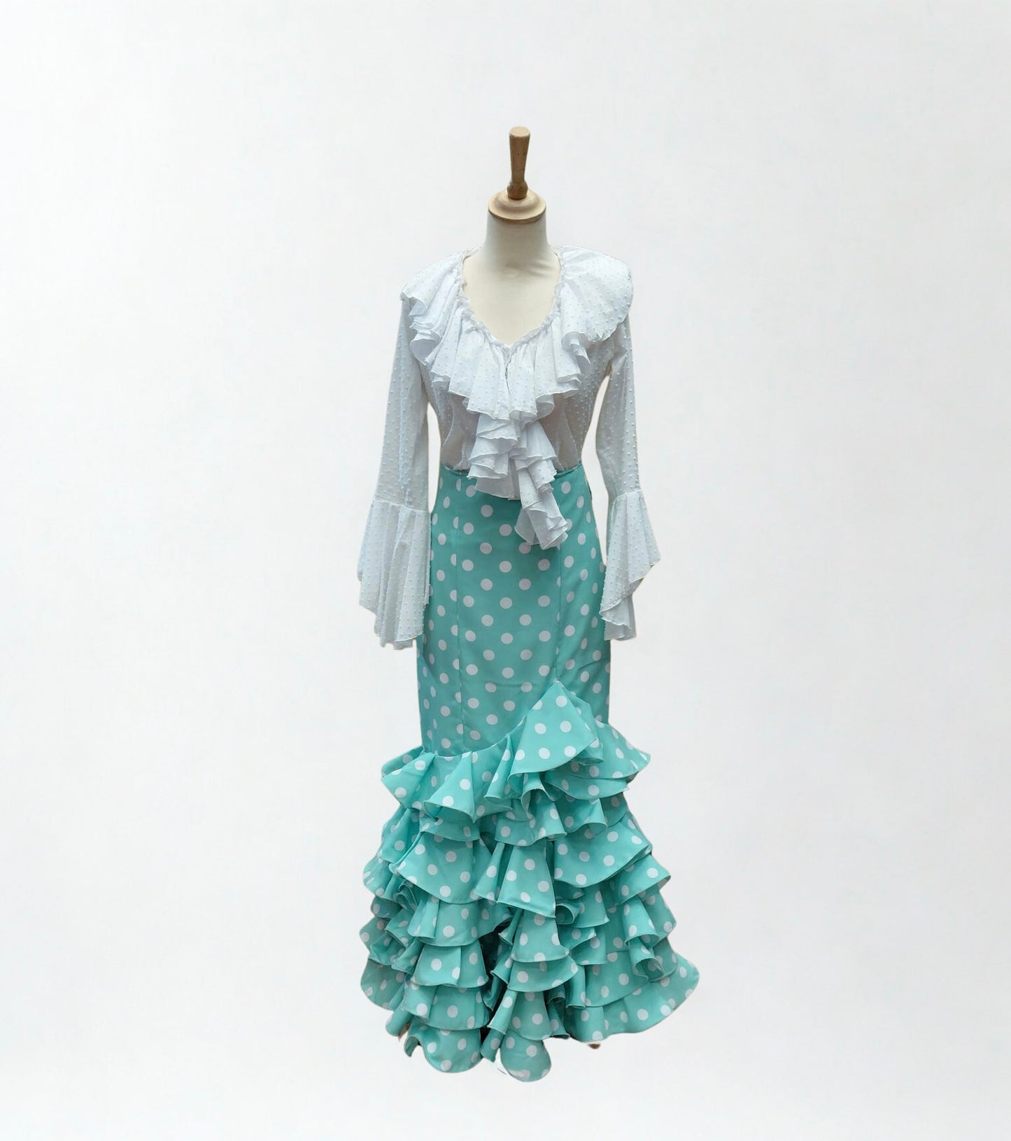 FALDA DE FERIA AGUAMARINA Y LUNARES BLANCOS TALLA 44