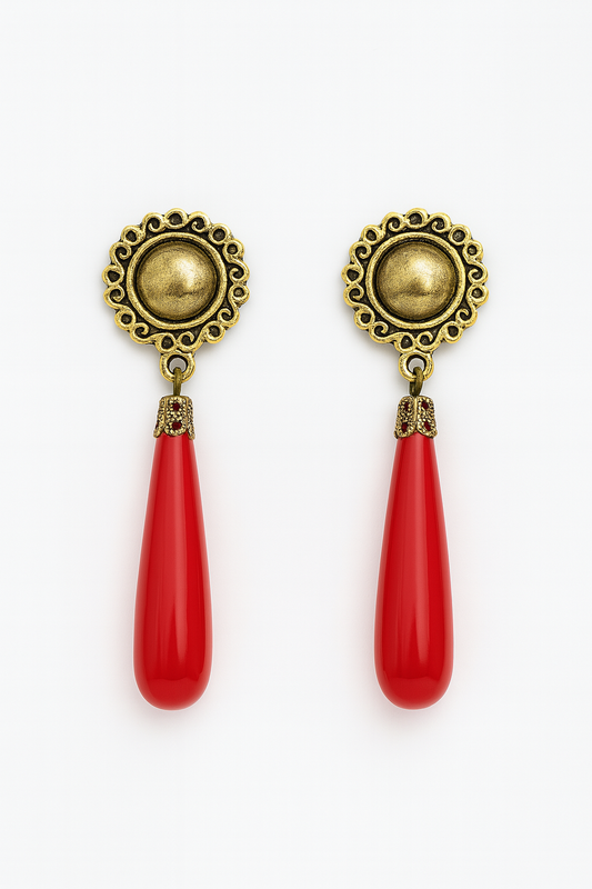PENDIENTES DE LÁGRIMA FINA ROJOS CON ENGANCHE DORADO