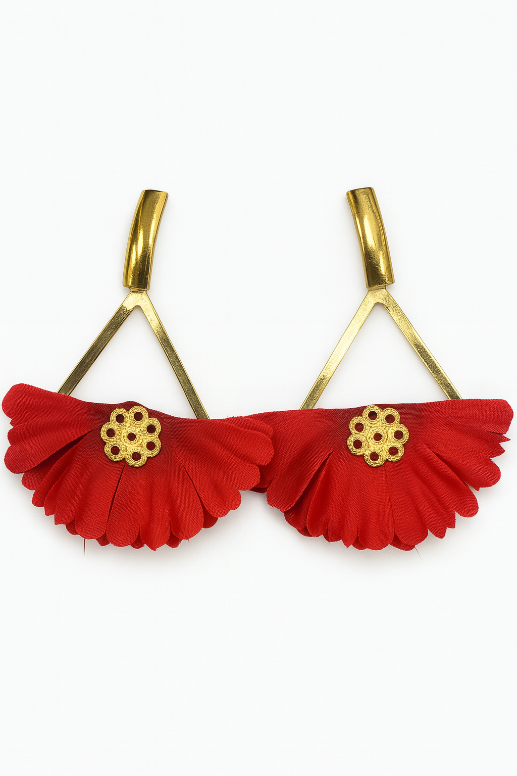 PENDIENTES DE FLOR EN ROJO Y DORADO