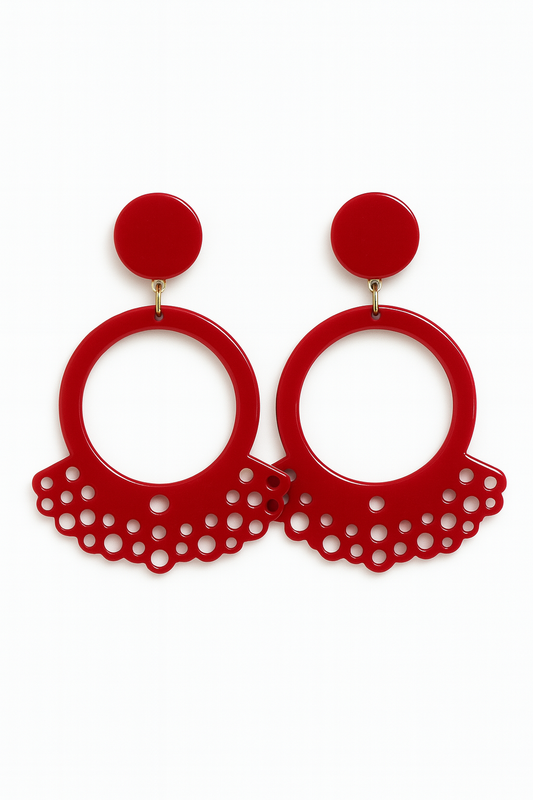 PENDIENTES CIRCULARES ROJOS ORNAMENTADOS