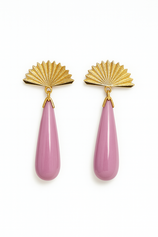 PENDIENTES DE LÁGRIMA ROSA CON ENGANCHE DE ABANICO