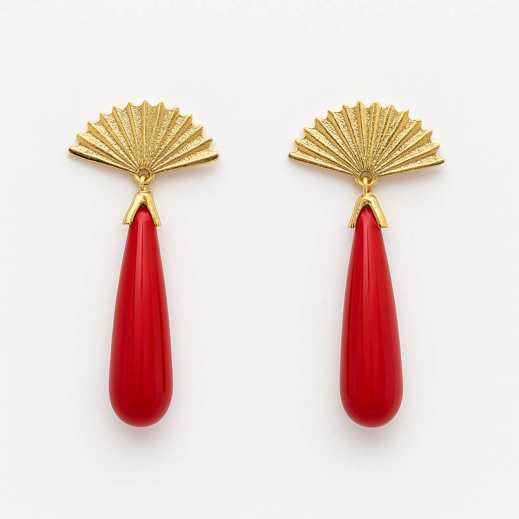 PENDIENTES FLAMENCO ROJOS CON ENGANCHE DE ABANICO