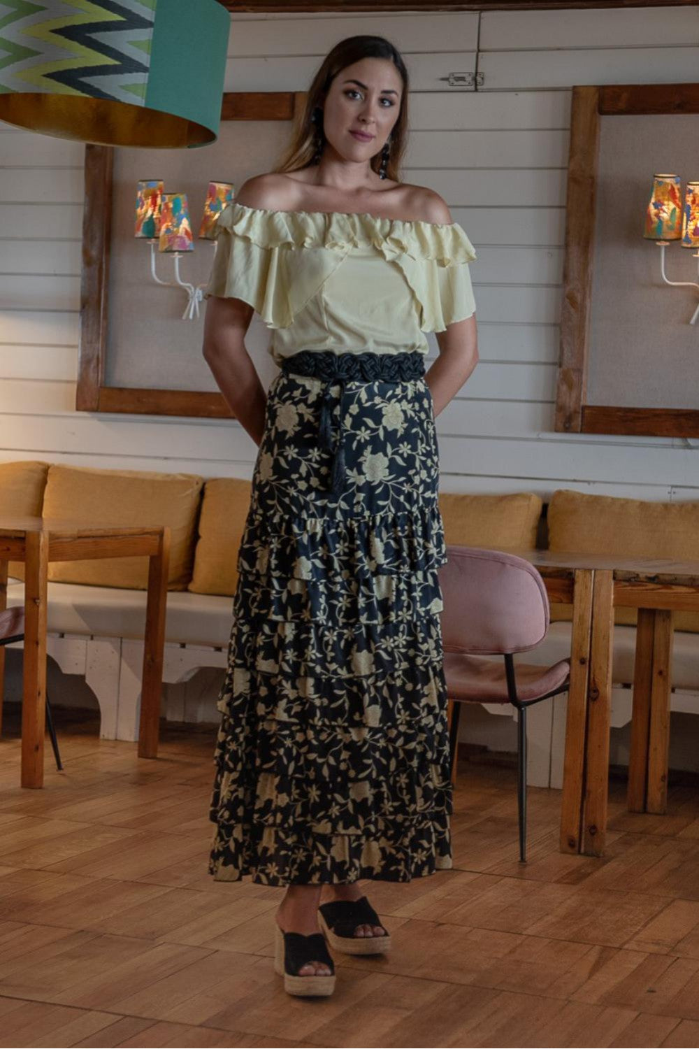 FALDA LARGA CON ESTAMPADO DE FLORES TALLA L