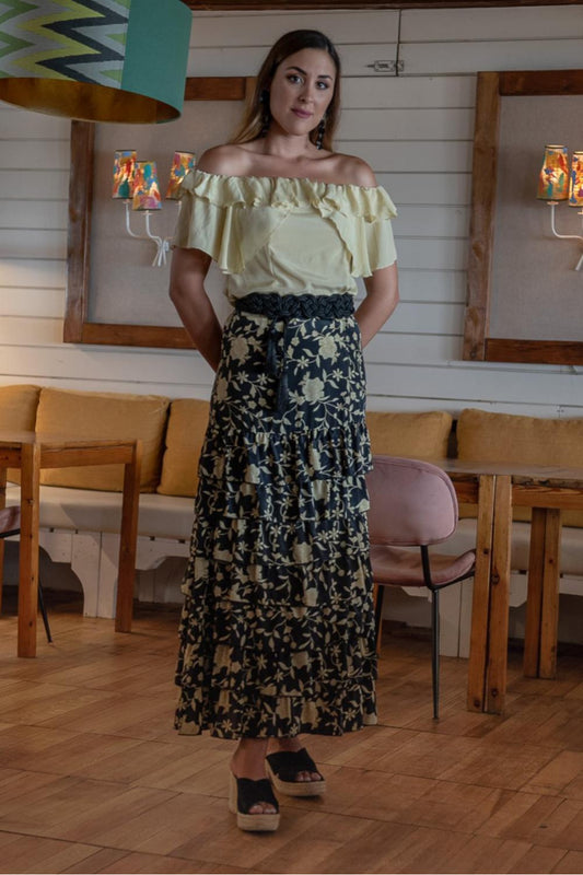 FALDA LARGA CON ESTAMPADO DE FLORES TALLA L