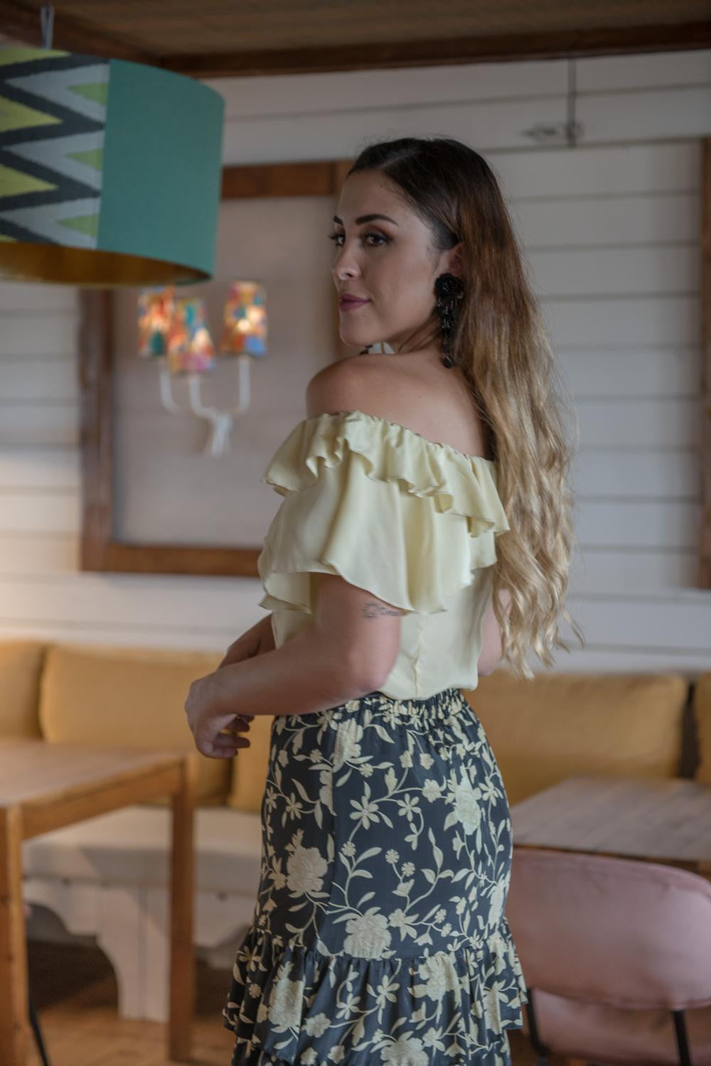 FALDA LARGA CON ESTAMPADO DE FLORES TALLA L