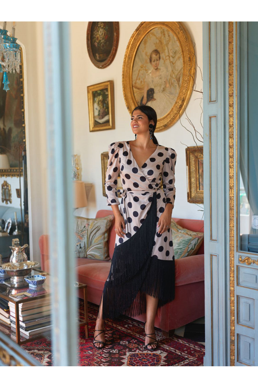 VESTIDO DE LUNARES CON FLECOS TALLAS L y XL