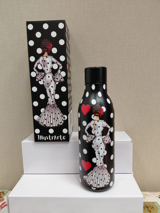 BOTELLA DE ACERO INOXIDABLE NEGRA ESTAMPADA DE ILUSTRARTE®