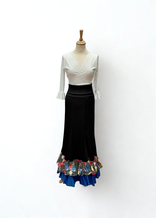 FALDA FLAMENCO CON FAJIN Y DOS VOLANTES TALLA M