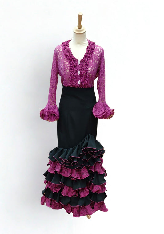 FALDA DE FERIA NEGRA Y BUGANVILLA TALLA 42