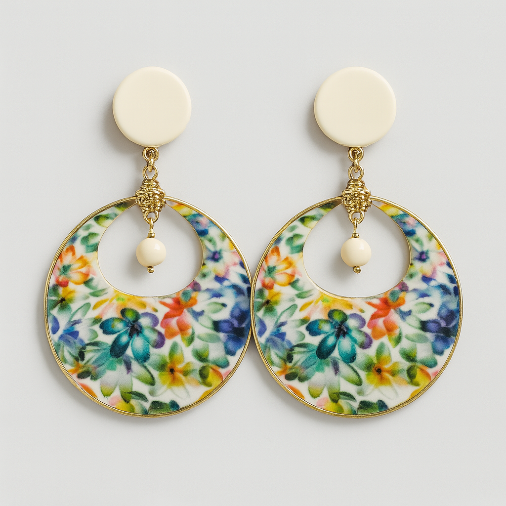 PENDIENTES REDONDOS GRANDES CON MOTIVO FLORAL