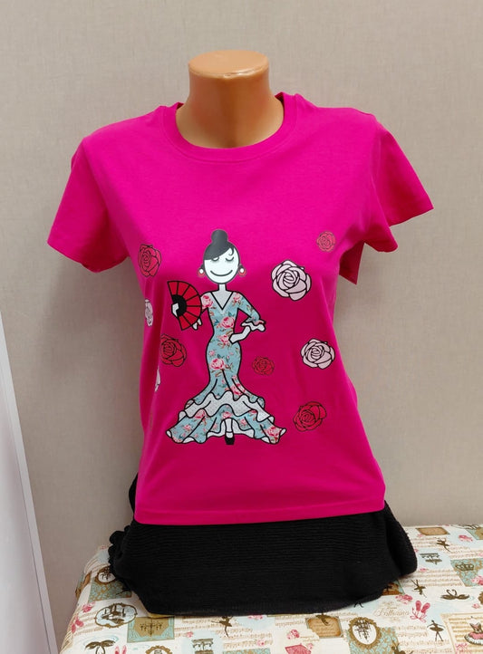 Camiseta flamenca de manga corta rosa para niños de El Petit Ballet®