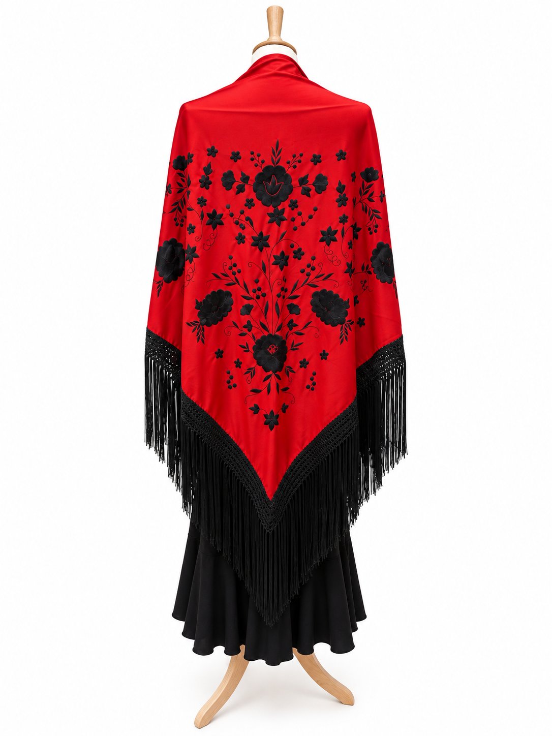 MANTON BORDADO ROJO CON FLECOS