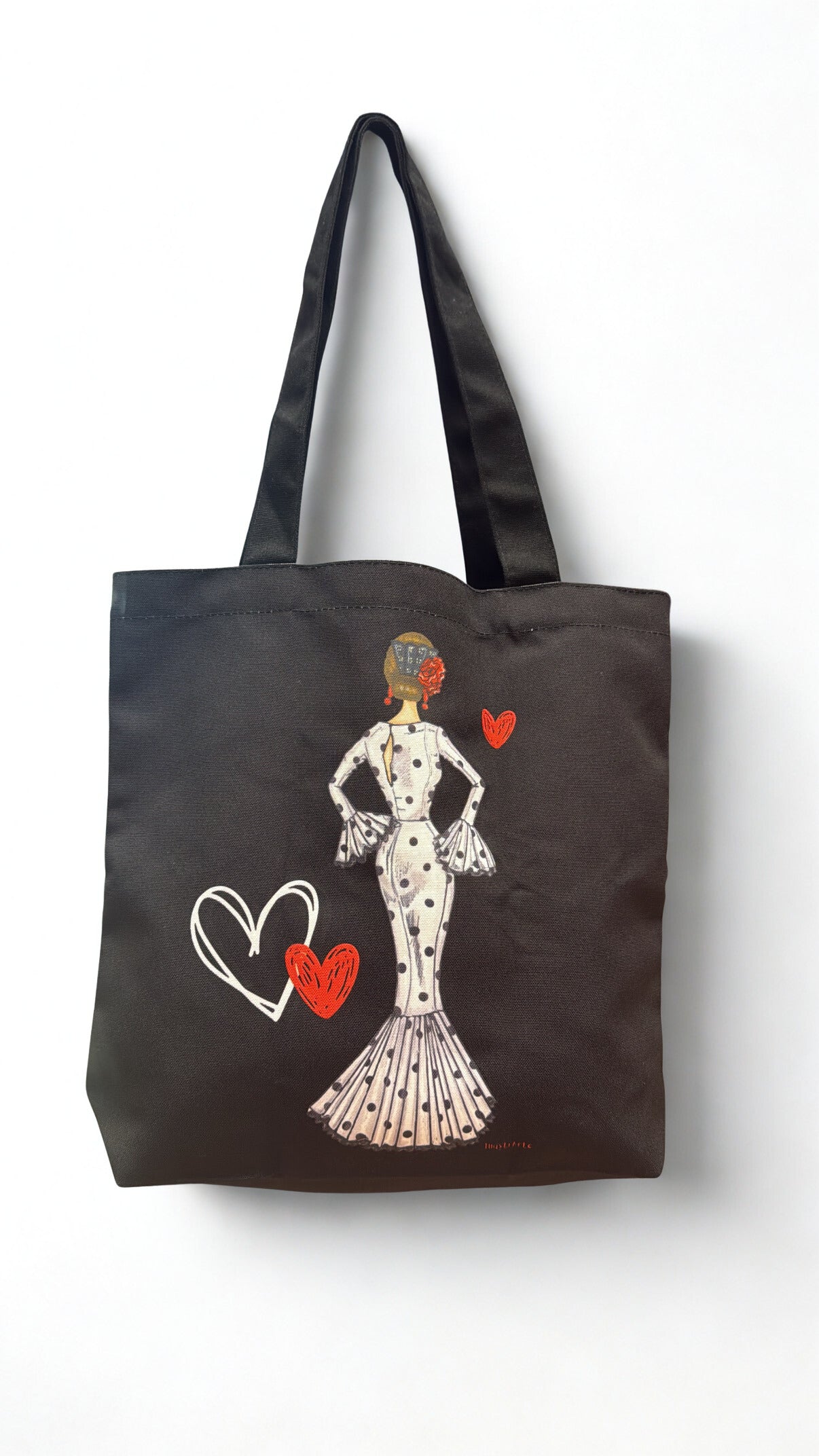 BOLSA TOTE NEGRA CON ESTAMPADO DE FLAMENCA DE ILUSTRARTE®
