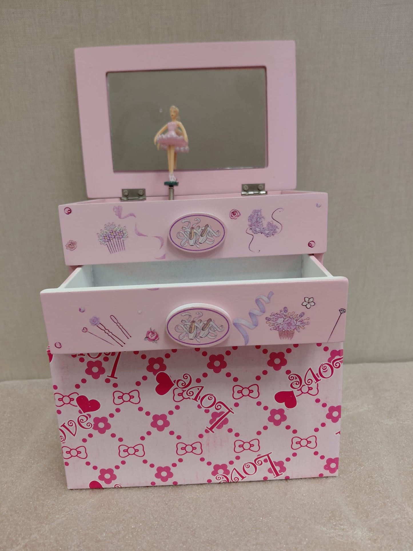 JOYERO MUSICAL ROSA DE BAILARINA CON ESPEJO