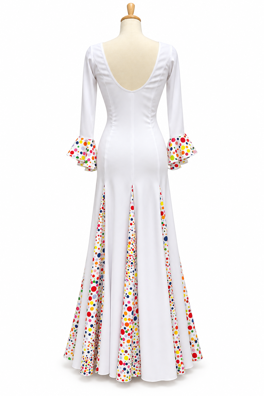 VESTIDO DE FLAMENCA BLANCO CON DETALLES EN LUNARES