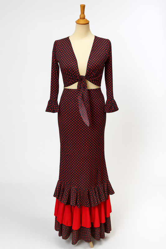 FALDA 3 VOLANTES CON LUNAR LENTEJA ROJO