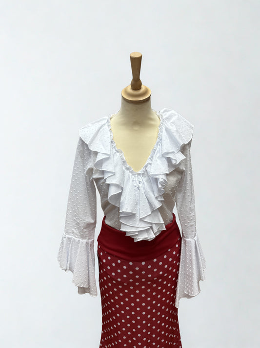 BLUSA BLANCA VOLANTES EN ESCOTE