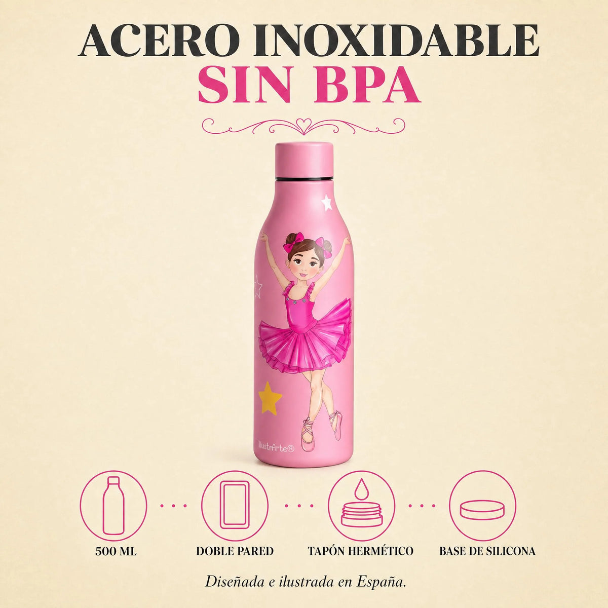 BOTELLA TERMICA BAILARINA ROSA 500ML ILUSTRARTE