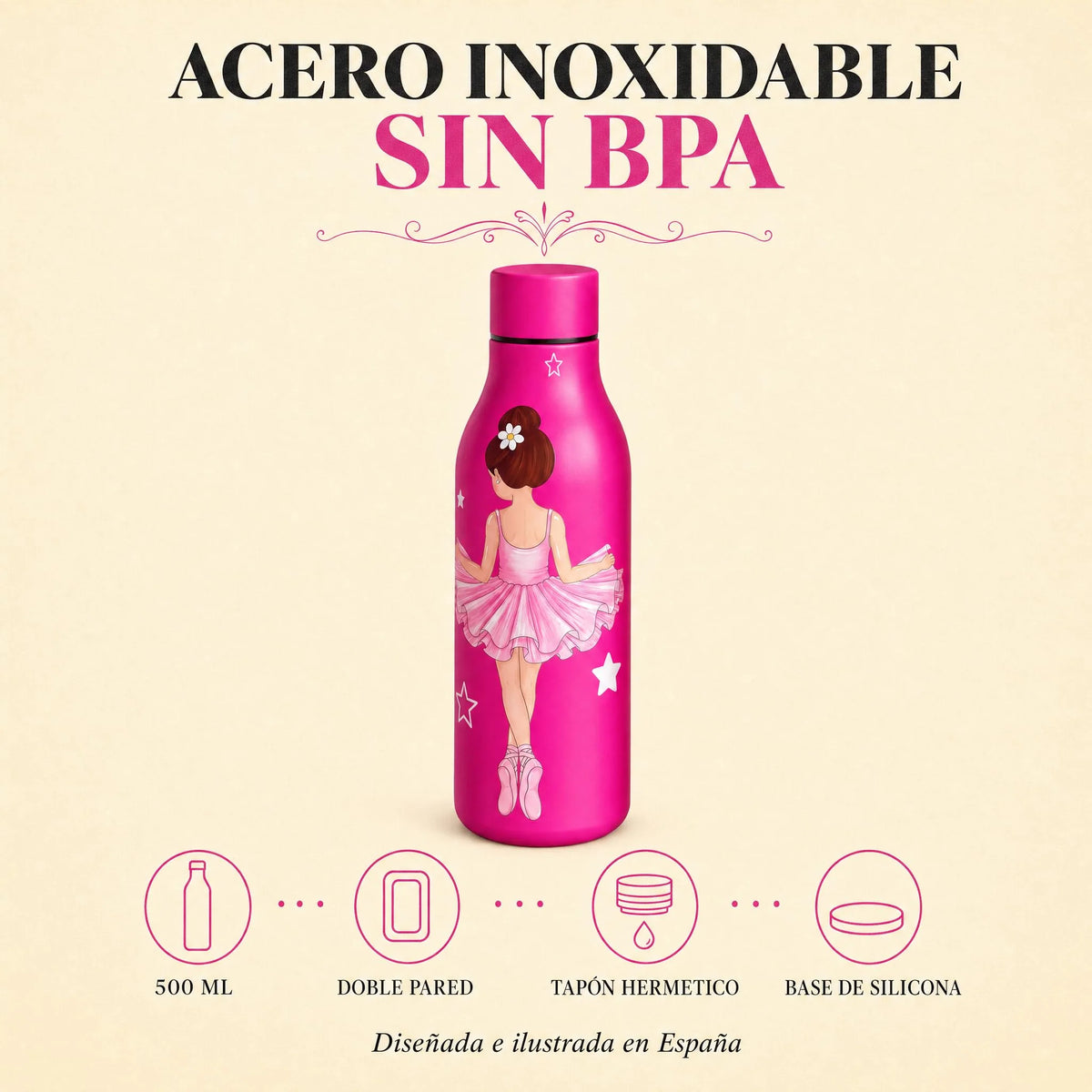 BOTELLA TERMICA BAILARINA FUCSIA 500ML ILUSTRARTE