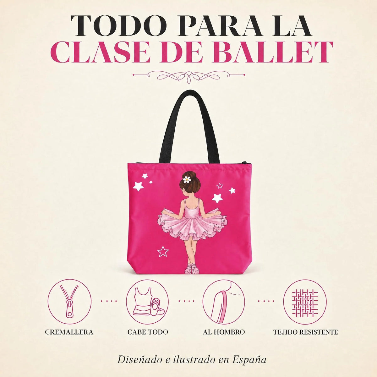 BOLSA DE BALLET FUCSIA CON CREMALLERA ILUSTRARTE