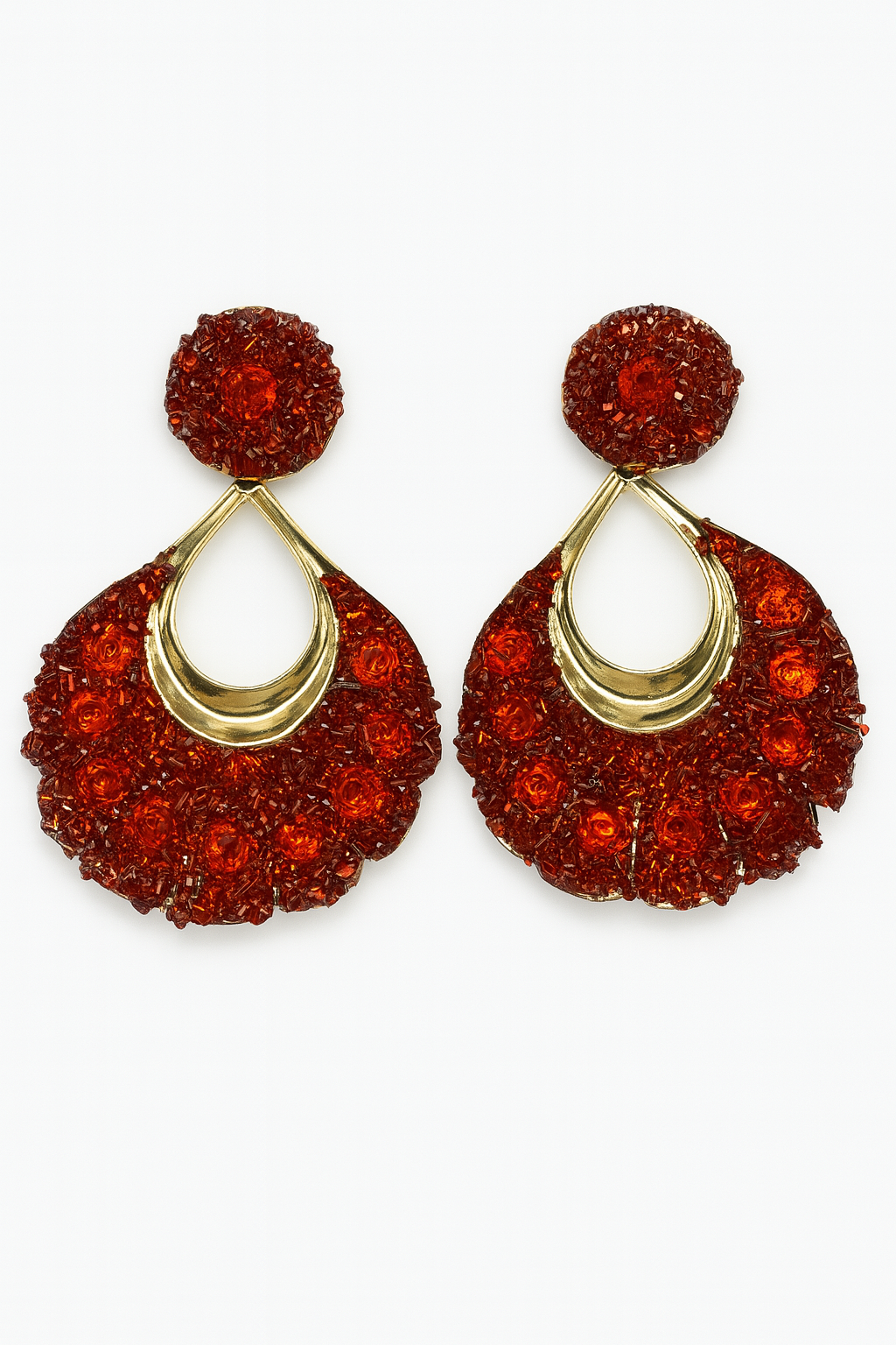 PENDIENTE FLORAL ROJO Y DORADO BRILLANTE