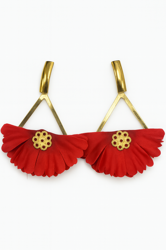PENDIENTES DE FLOR EN ROJO Y DORADO