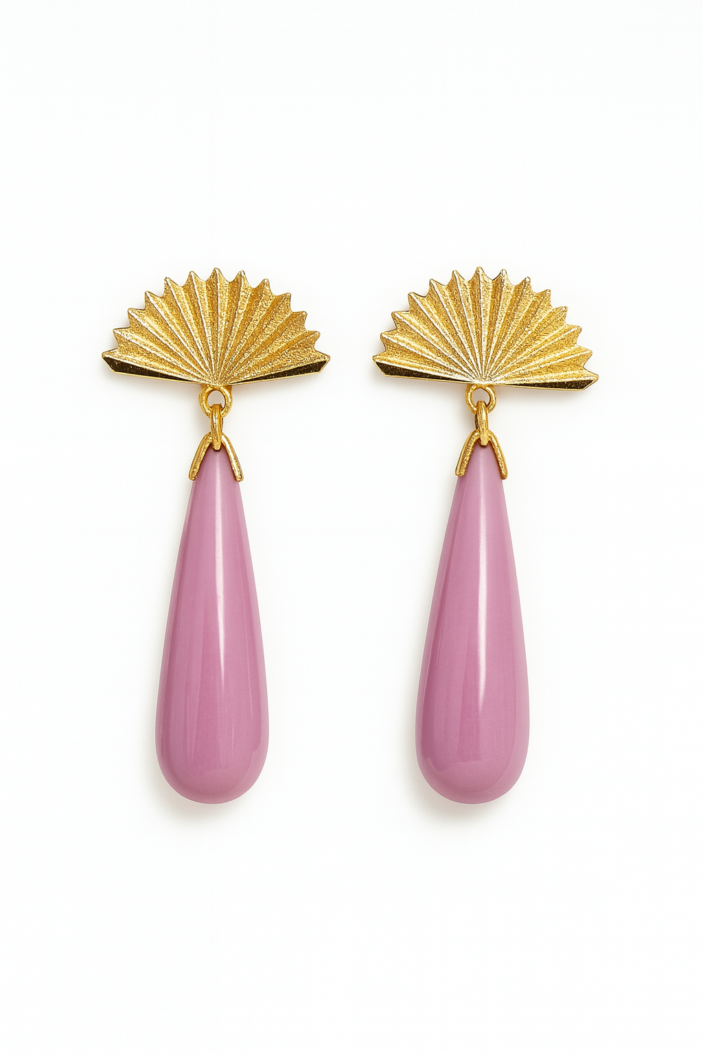 PENDIENTES DE LÁGRIMA ROSA CON ENGANCHE DE ABANICO